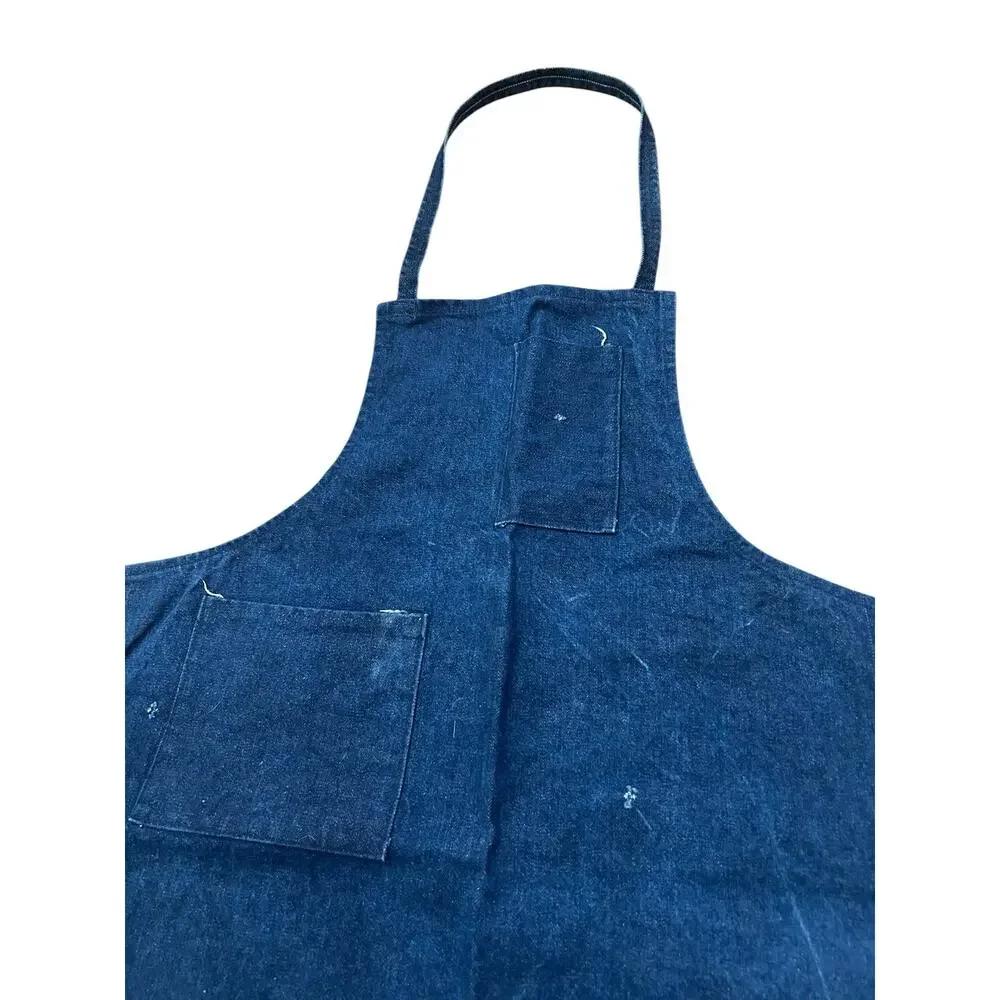Vintage Denim Work Apron Carpenter Artist Utility Apron Blue Cotton Pockets -
